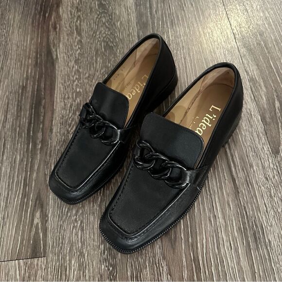 L’idea by Lori Black Leather Black Chain Loafers - Picture 5 of 9